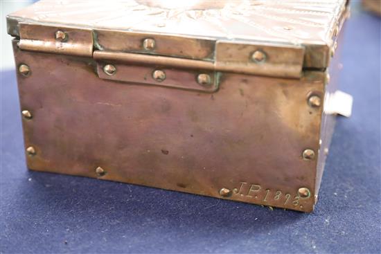 John Pearson. An Arts & Crafts Newlyn copper casket, 7 x 5.5in. H.4in.